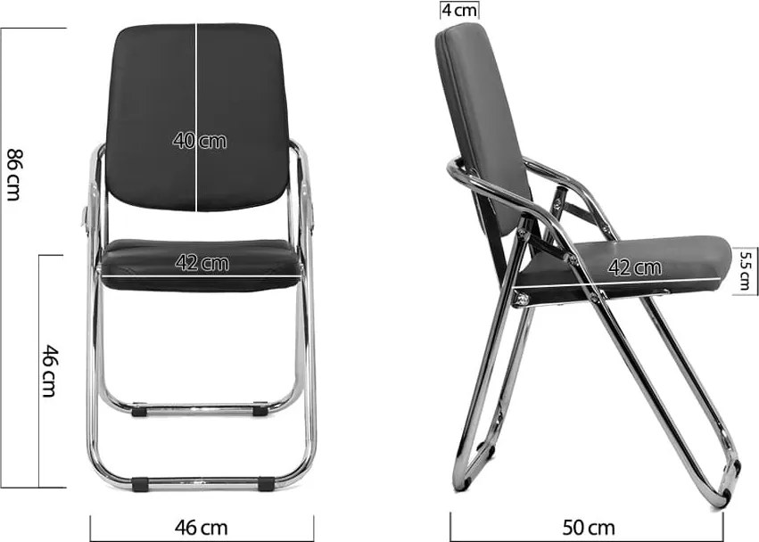 Scaun pliabil negru HRC 609 din piele ecologică și cadru metalic cromat