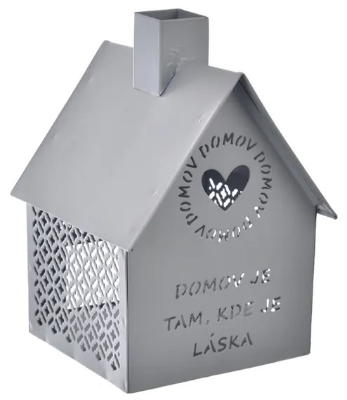 Suport metalic pentru lumânări InDecor LittleHouse gri, 12 x 12 x 15 cm