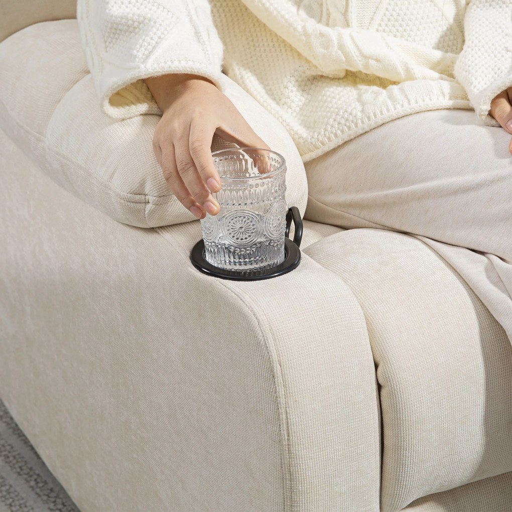 HOMCOM Fotoliu Modern Reclinabil 135° cu Suport pentru Picioare și Suporturi pentru Pahare Bej | Aosom Romania