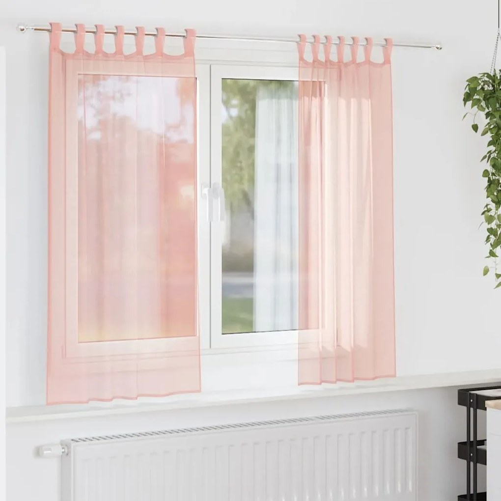 vidaXL Perdele Voile cu buzunare pentru bare 2 buc Roz