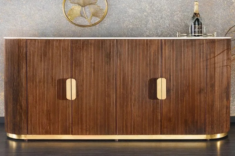 Comoda TV design retro Gatsby 180cm mango/ marmura alba
