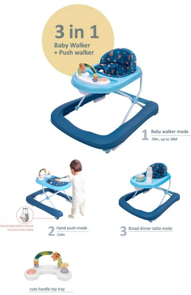 Premergator Premium 2 in 1 NOVOKIDS™ Little Bear Walker, Reglabil in 3 trepte de inaltime, Transformabil in antemergator, Roti silentioase, Cu