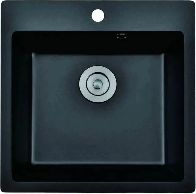 Chiuveta compozit Inter Ceramic finisaj granit negru 50x50 cm cu orificiu baterie