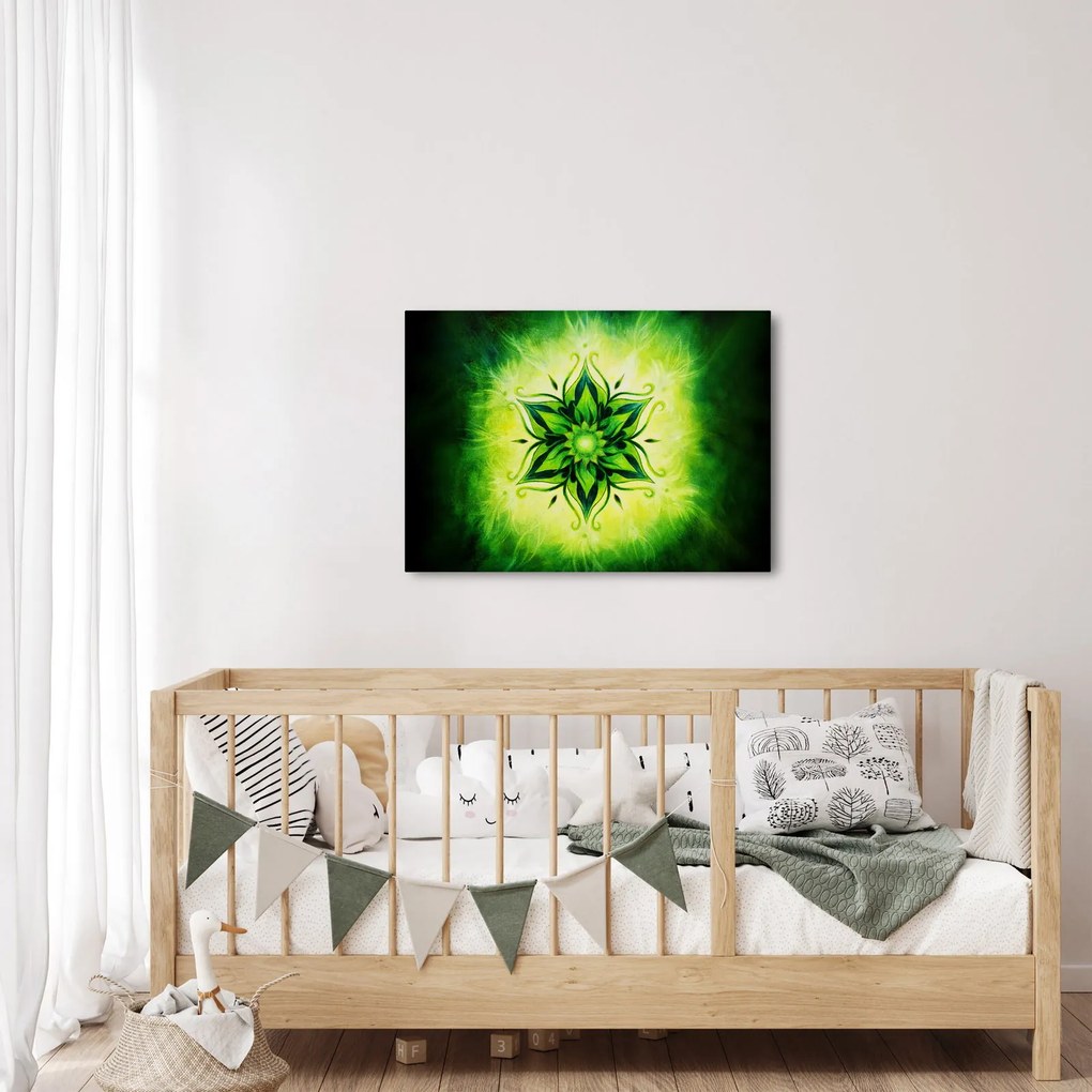 Tablou - Mandala de flori, fundal verde (70x50 cm)