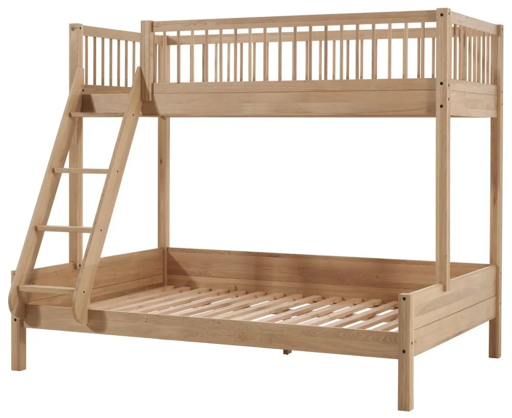 Pat de Familie Supraetajat Forrest Oak (140x200 cm + 90x200 cm), pentru Camera Copii, din Lemn de Stejar, Natur – Vipack