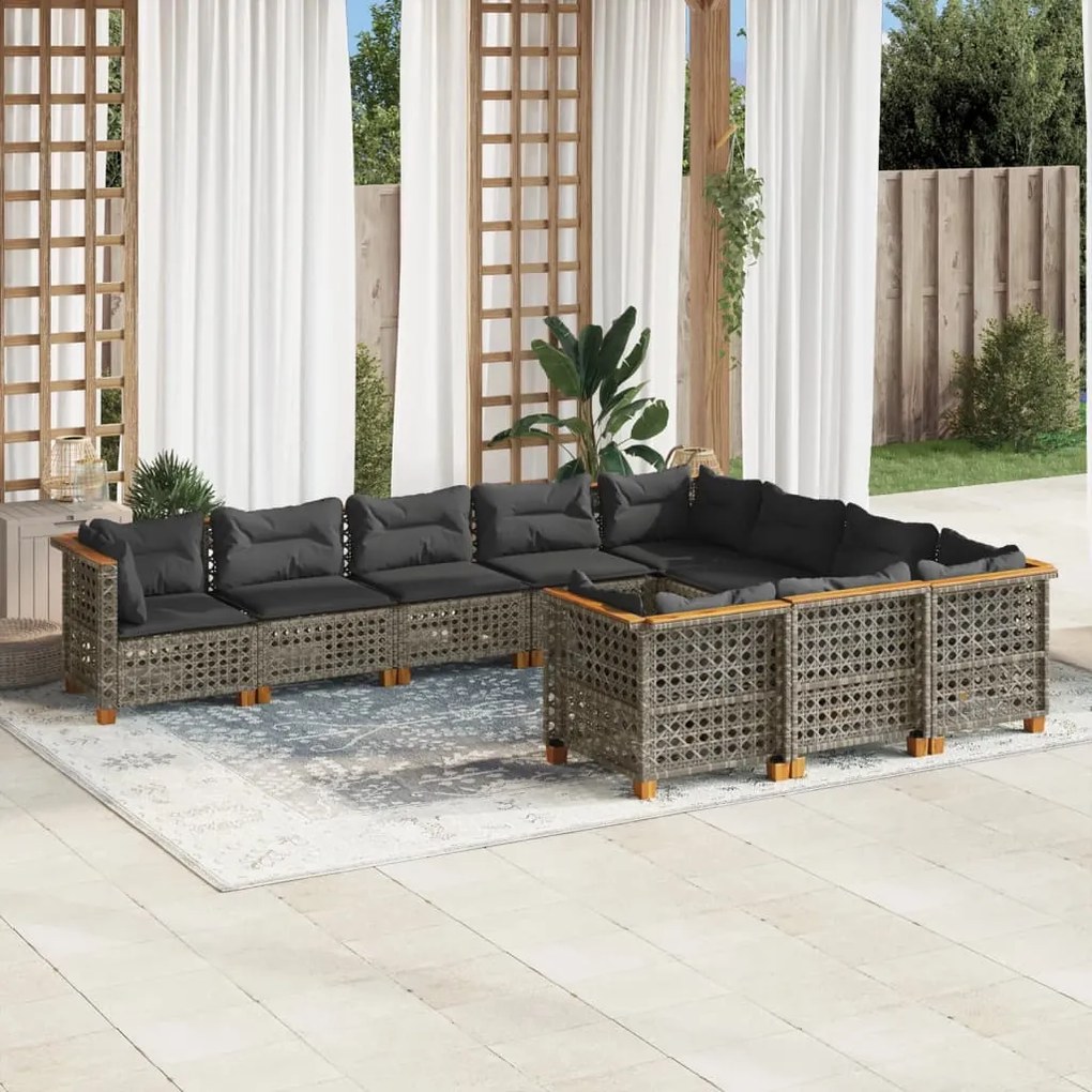 vidaXL Set mobilier de grădină cu perne, 10 piese, gri, poliratan