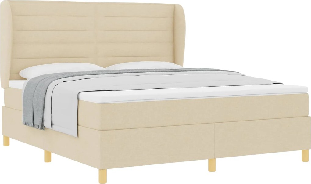 vidaXL Pat cu arcuri cu saltea cu headboard Crem 200 x 180 cm țesătură