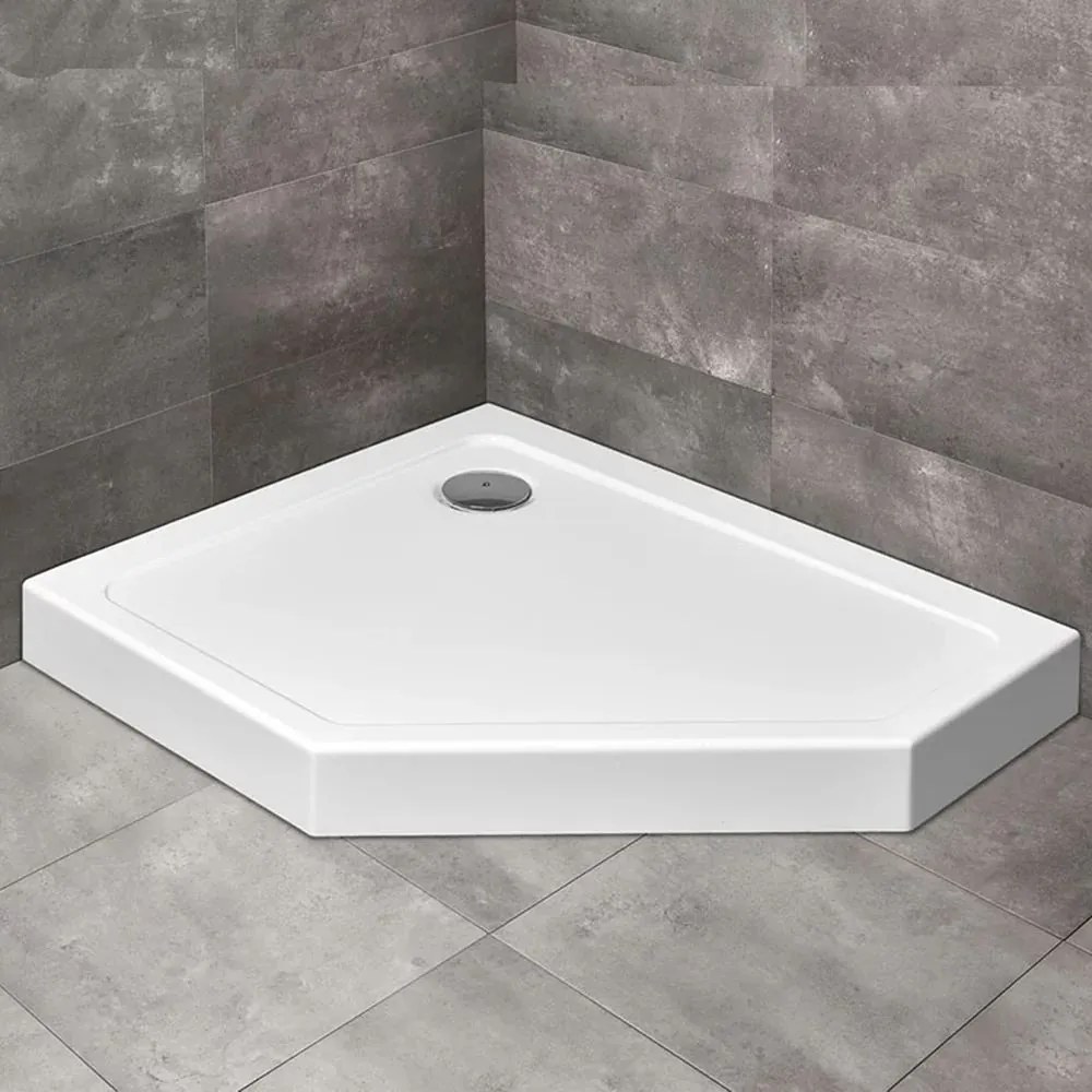 Cadita dus pentagonala Radaway Doros PT E Compact 100x80 cm acril alb stanga