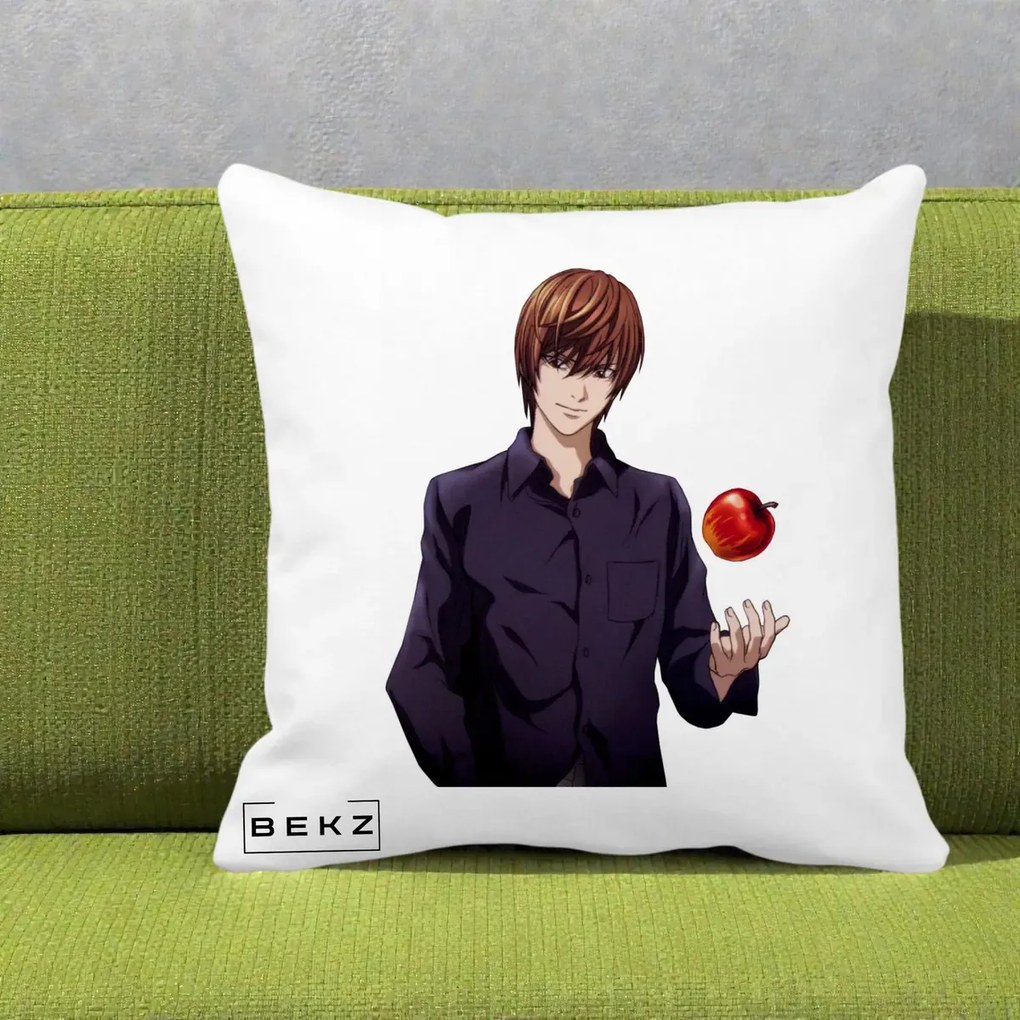 Perna Personalizata Death Note Light Yagami cu Mar, 40x40 cm, Alba Mata, Husa Detasabila, Perna Inclusa, BEKZ®