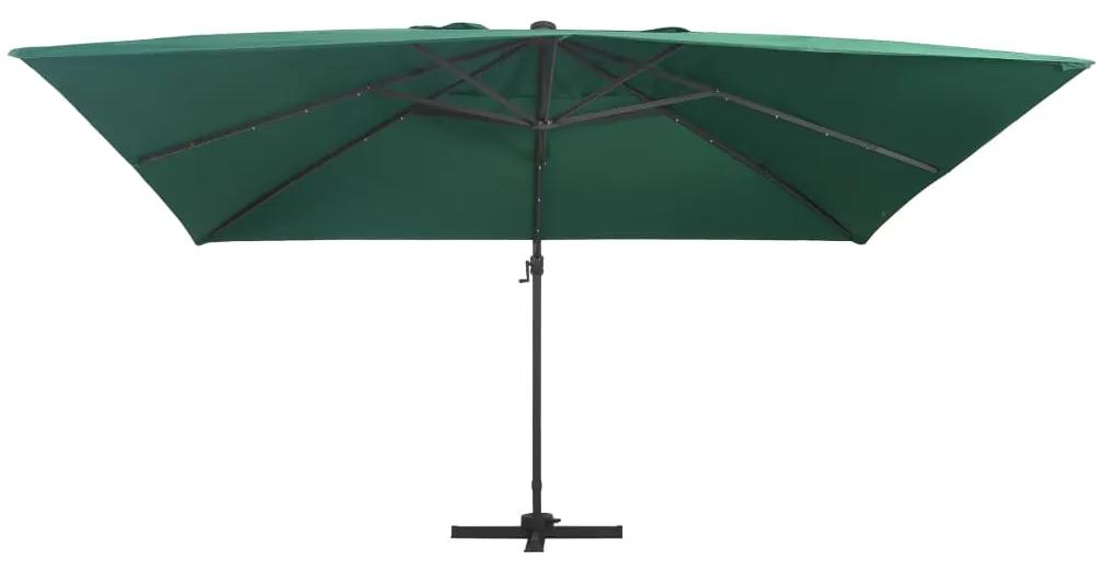 Umbrela suspendata cu LED si stalp aluminiu verde 400x300 cm Verde, 400 x 300 cm
