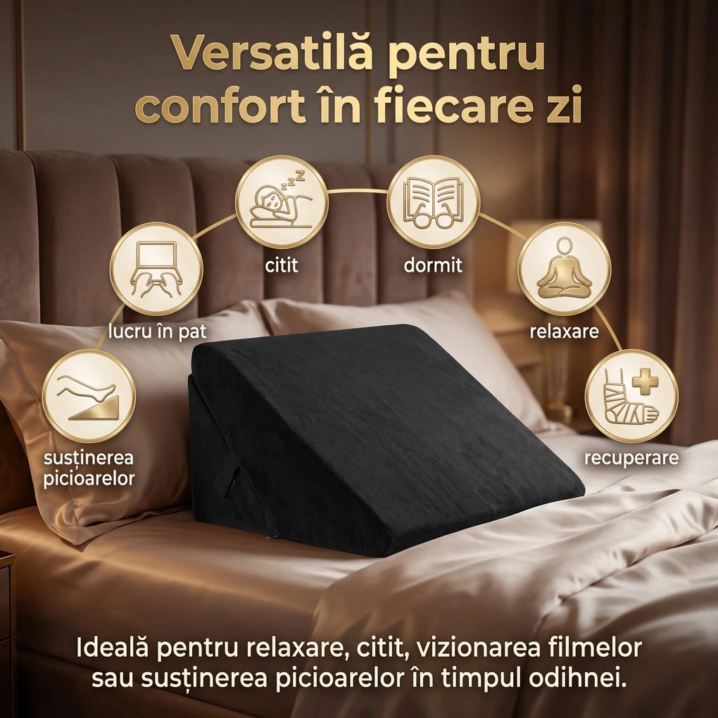 Perna multifunctionala 7-in-1 memory foam pliabila, cap/spate/picioare, Negru