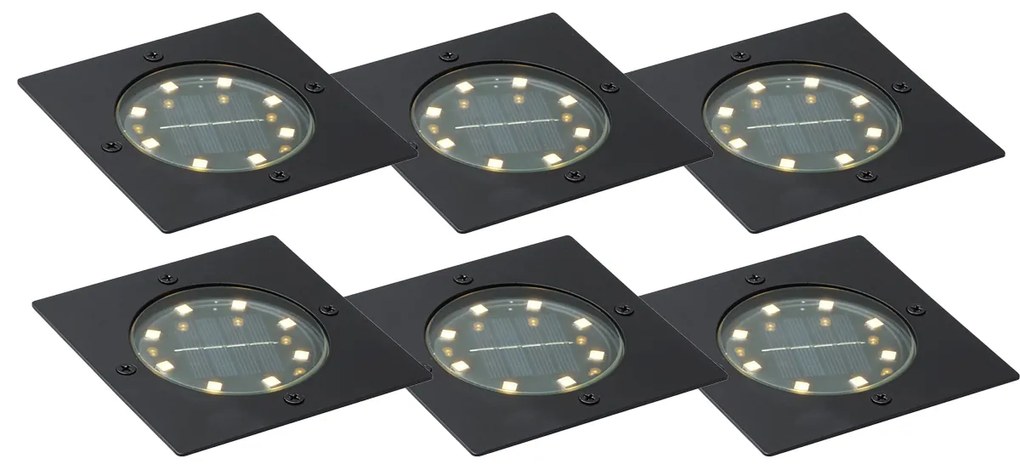 Set de 6 spoturi de sol pătrate negre Inclusiv LED IP65 Solar - Terry