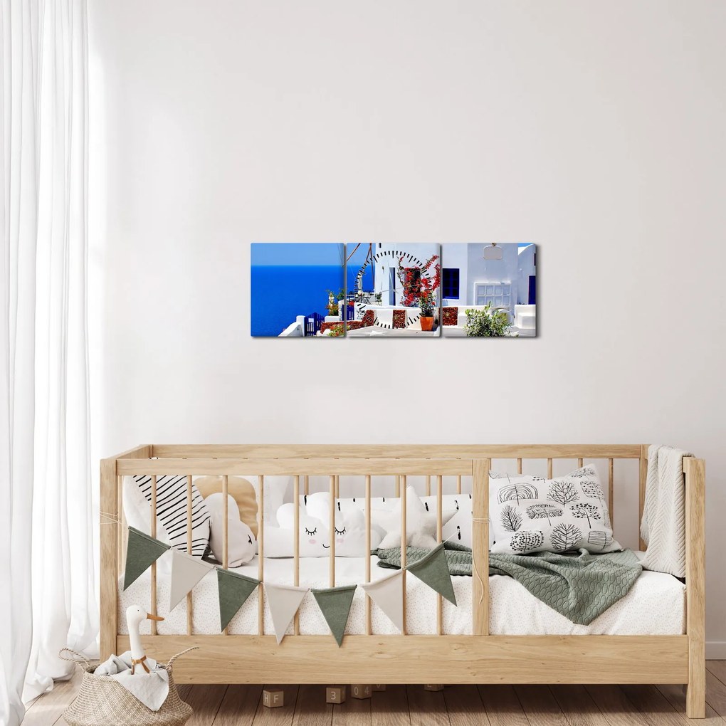 Tablou - Casă mică în Grecia (cu ceas) (90x30 cm)