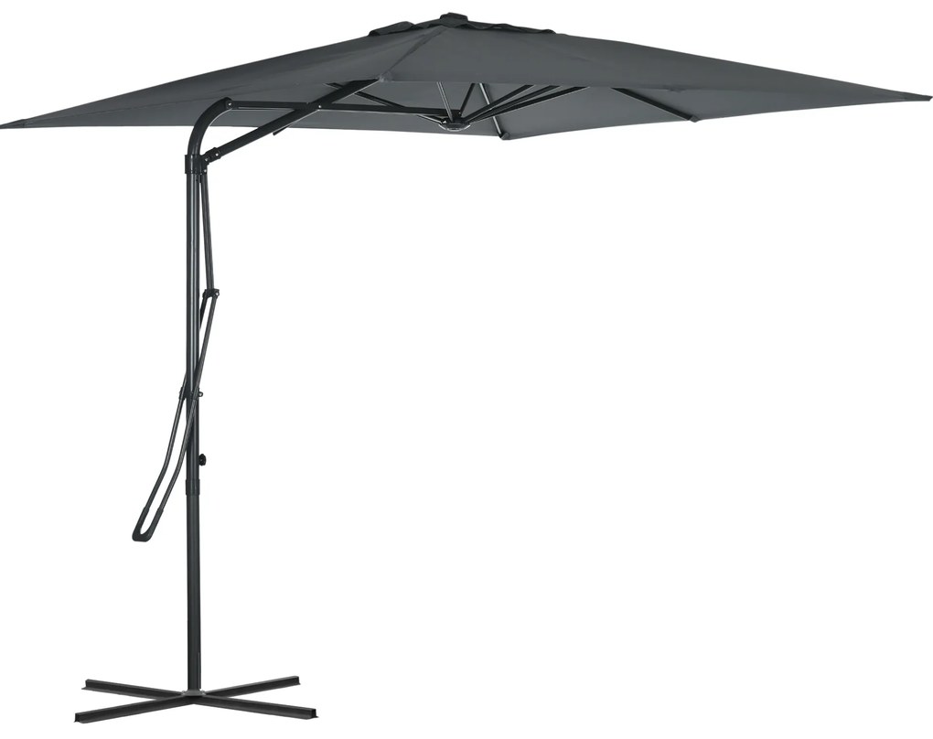 Outsunny Umbrelă de soare pătrată de exterior 2,5 x 2,5 m, umbrelă de grădină protecție UV bază cruciformă inclusă gri închis | Aosom Romania