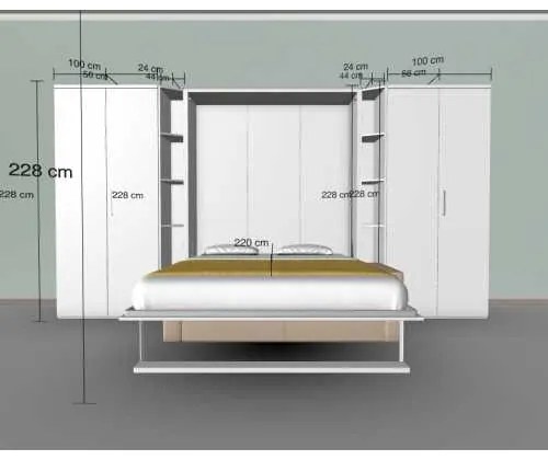 Set pat rabatabil dublu cu canapea si 2 dulapuri Royal Acordeon (100 cm) - Royal FULL Wardrobes & Sofa SET (150X200)