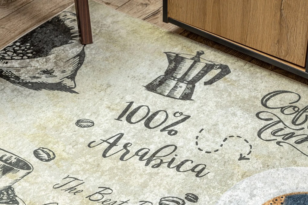 ANDRE 2835 covor lavabil Cafea bucatarie, anti-alunecare - verde / bej