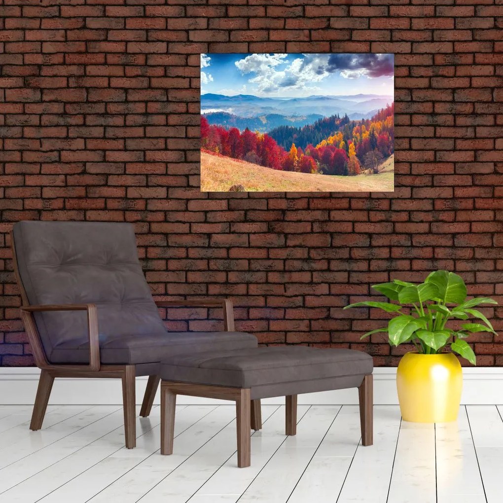 Tablou pe sticlă cu peisaj de toamnă pitoresc (70x50 cm)