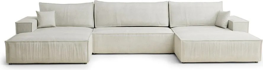 Colțar crem extensibil/cu spațiu de depozitare cu tapițerie din chenille (în formă de "U") Kyoto – Maison de Rêve