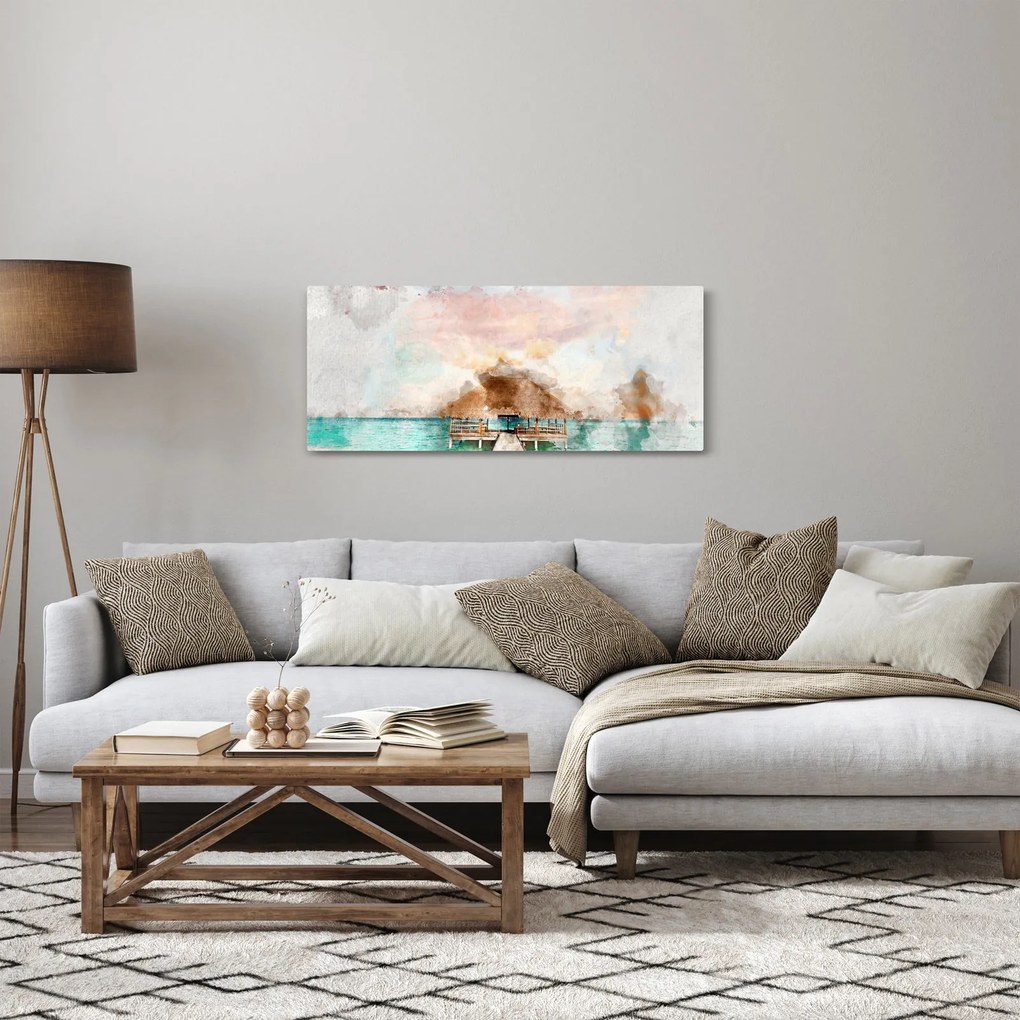 Tablou - Maldive, debarcader din lemn (120x50 cm)