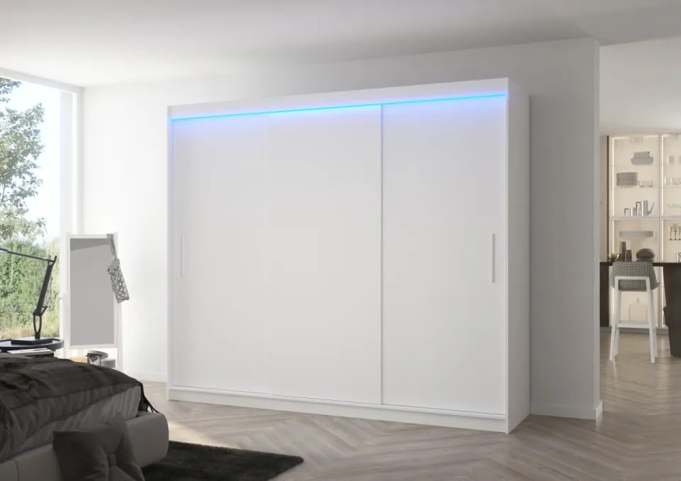 Dulap cu usi glisante si iluminare LED, Antos 250 + LED, 250 cmx200 cmx58 cm, ADRK Furniture (Culoare: Ciocolata)