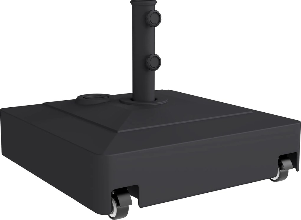 Outsunny Bază Umbrelă cu Roți și Frâne, cu Apă 40kg/Nisip 61kg, pentru Stâlpi de Ø35/38/48mm, Negru | Aosom Romania