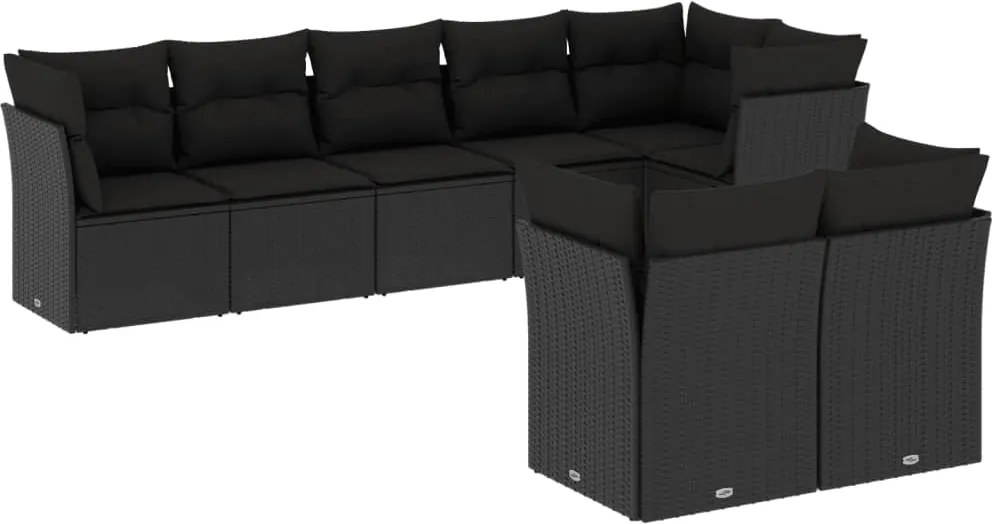 vidaXL Set mobilier de grădină cu perne, 8 piese, negru, poliratan
