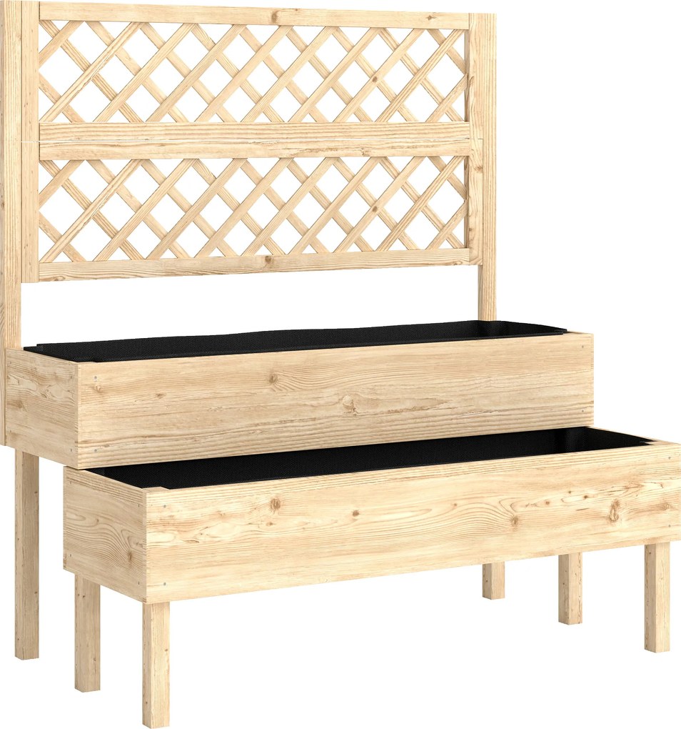 Outsunny Jardinieră înaltă cu spalier 2 niveluri cutie de flori cu 2 jardiniere, lemn 108 x 62 x 120 cm | Aosom Romania