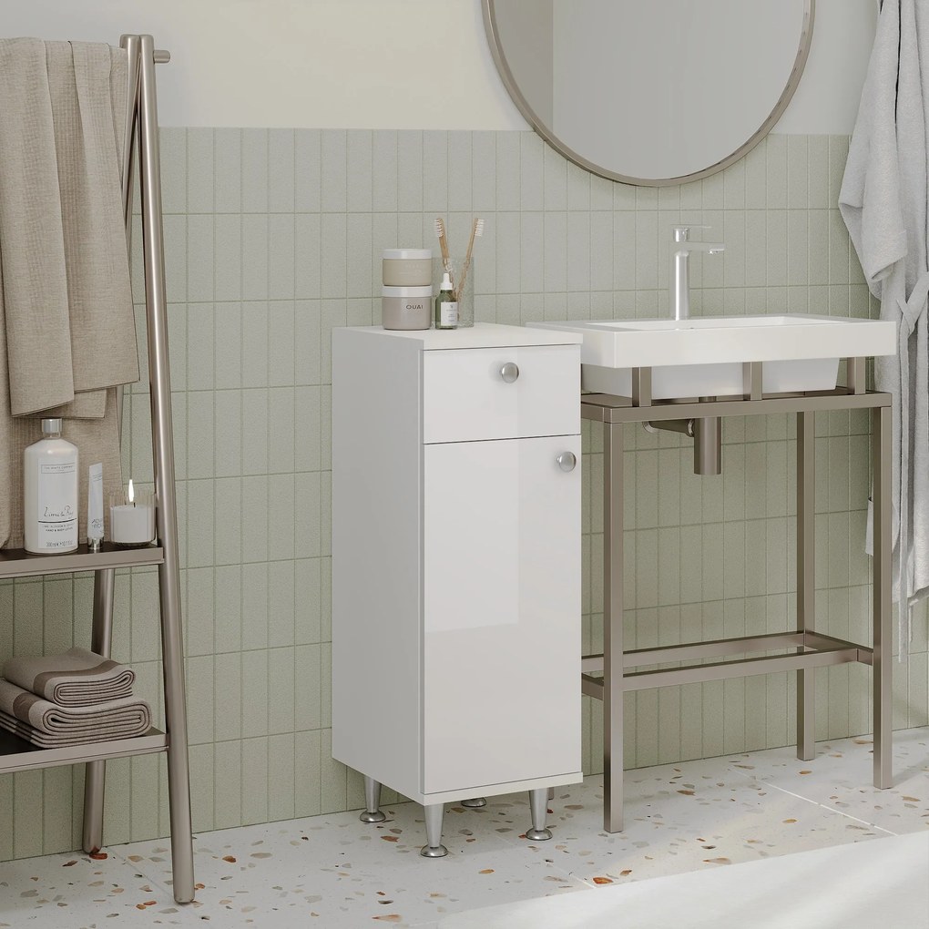 Corp Baie Zaria, 1 Sertar, 1 Usa, Alb lucios/Alb, MDF, L 30 x l 35 x H 85 cm