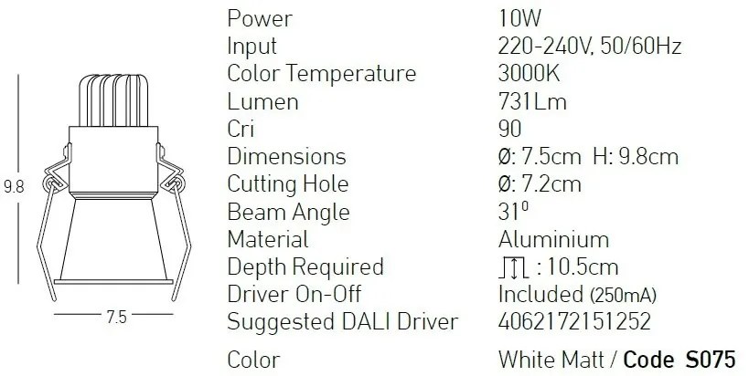 Spot LED incastrabil Trimless alb 10W 3000K