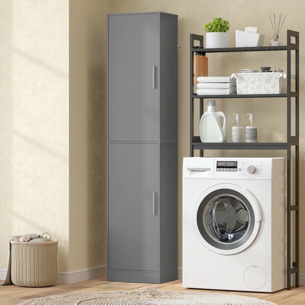 HOMCOM Dulap coloana pentru baie cu 2 uși și 4 rafturi reglabile, 40 x 35 x 180 cm, gri | Aosom Romania