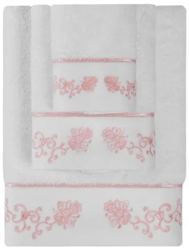 Prosop DIARA 50x100 cm Alb - broderie roz / Pink embroidery