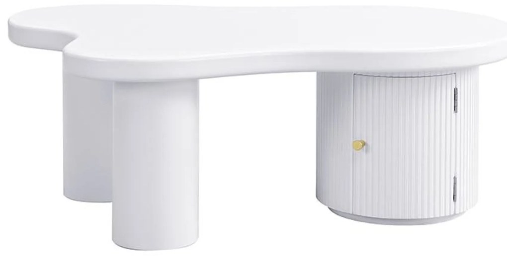 Măsuță de cafea asimetrică cu spațiu de depozitare, pentru living și birouri, 100x60x37 cm, Alb