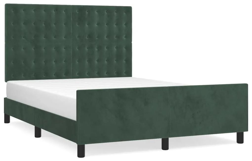 Cadru de pat cu tablie, verde inchis, 140x190 cm, catifea Verde inchis, 140 x 190 cm, Nasturi de tapiterie