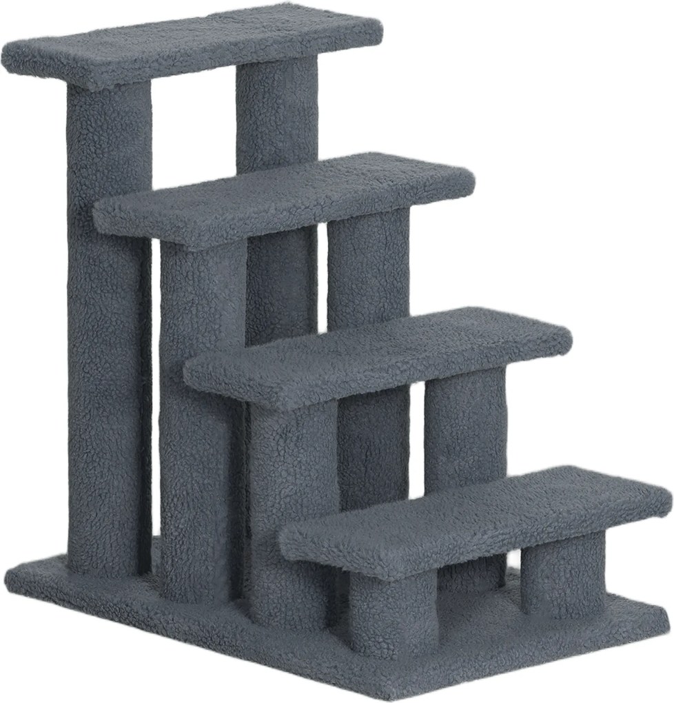 PawHut Scară pentru Câini și Pisici cu 4 Trepte și Înveliș din Pluș, 61x41x60 cm, Gri | Aosom Romania