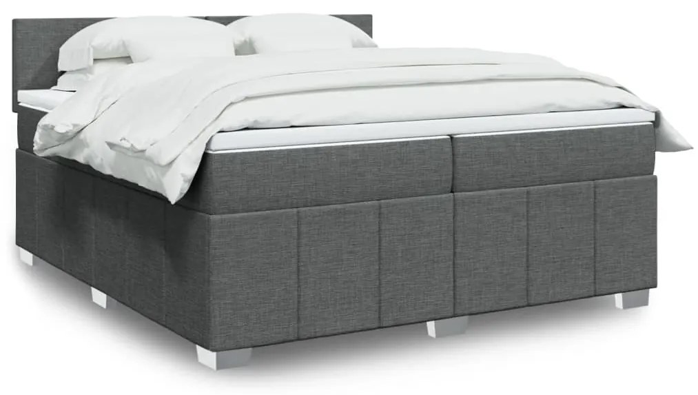 vidaXL Pat box spring cu saltea, gri închis, 200x200 cm, textil