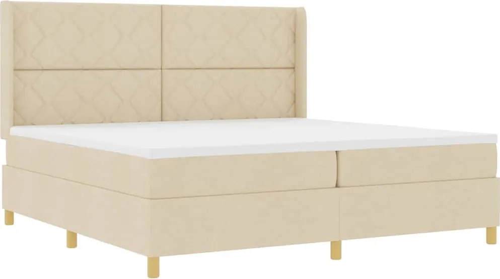 vidaXL Pat cu arcuri cu saltea cu headboard Crem 200 x 200 cm țesătură