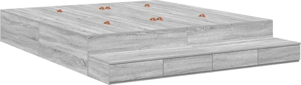 vidaXL Cadru de pat cu depozitare Gri Sonoma 180 cm Lemn compozit