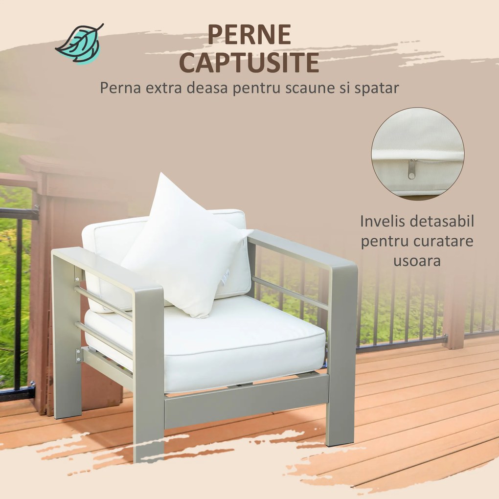 Outsunny Set de mobilier de gradina din 4 piese, cadru de aluminiu, mobilier de curte, cu sezut cu perne gros, 2 scaune | AOSOM RO