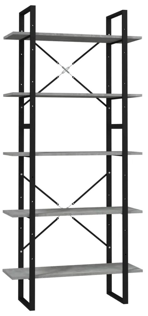3081992 vidaXL Bibliotecă 5 rafturi, gri beton, 80x30x175 cm, lemn prelucrat