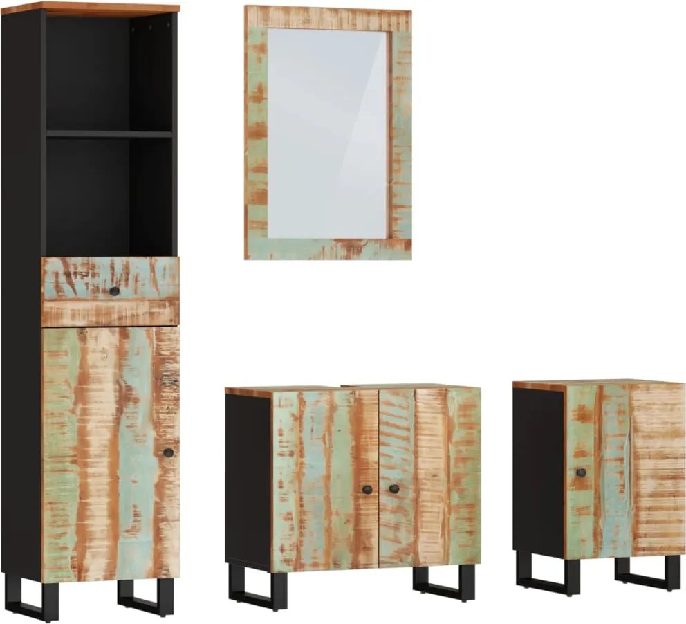 vidaXL Set mobilier de baie, 4 piese, lemn masiv recuperat