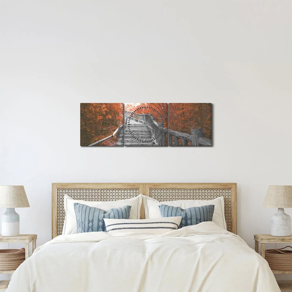 Tablou - Scări în natură, portocaliu (cu ceas) (90x30 cm)