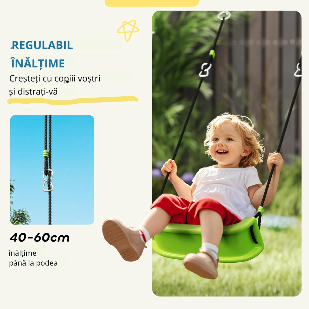 AIYAPLAY Leagăn de Grădină 3 în 1 pentru Copii 3-8 Ani cu Coș de Baschet și Poartă de Fotbal, 238x180x182 cm, Verde | Aosom Romania