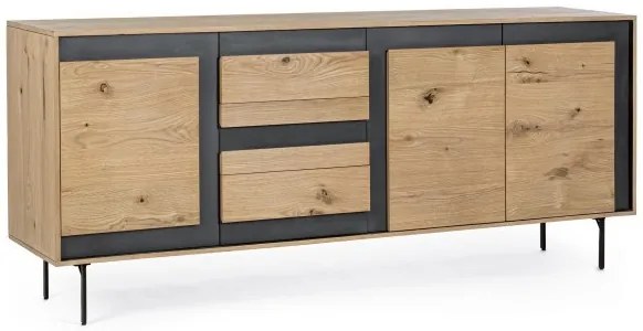 Comoda living finisaj natural/neagru din MDF si metal, 200x45x85 cm, Stanwood Bizzotto