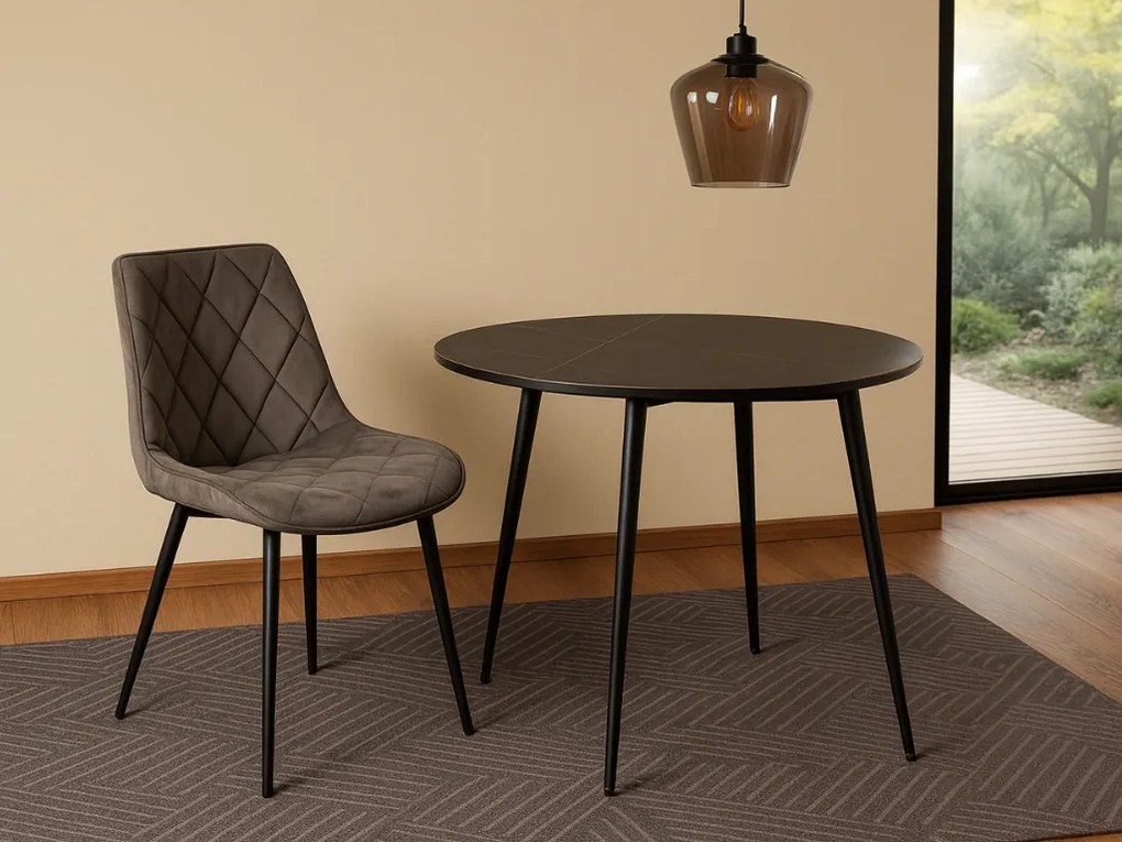Masă rotundă de dining RION 90 cm cu blat ceramic, marmură neagră
