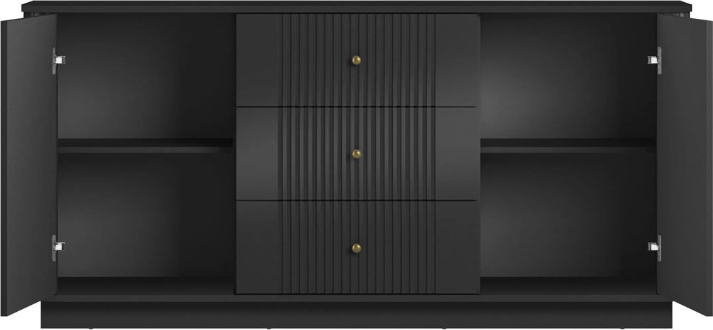 Comodă cu sertare Vesper 160 cm - negru / mânere aurii