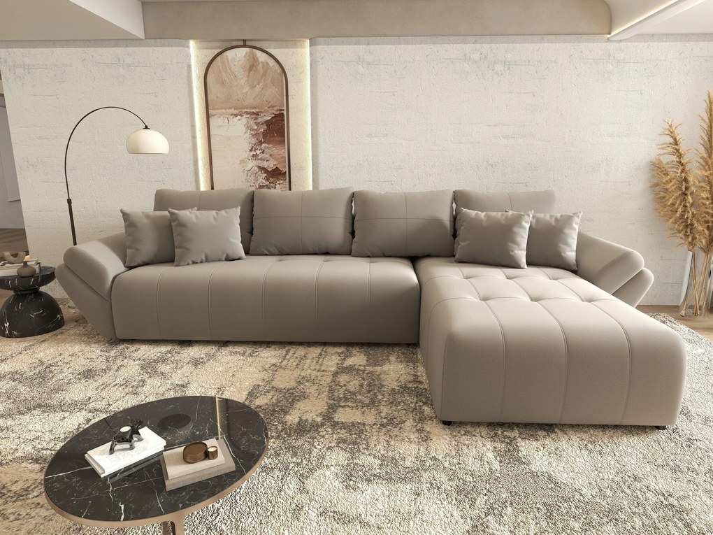 Colțar extensibil dumonde cu ladă de depozitare si sezut confortabil din spuma high-density, Berlin XL Royal Gri 350x185 cm II