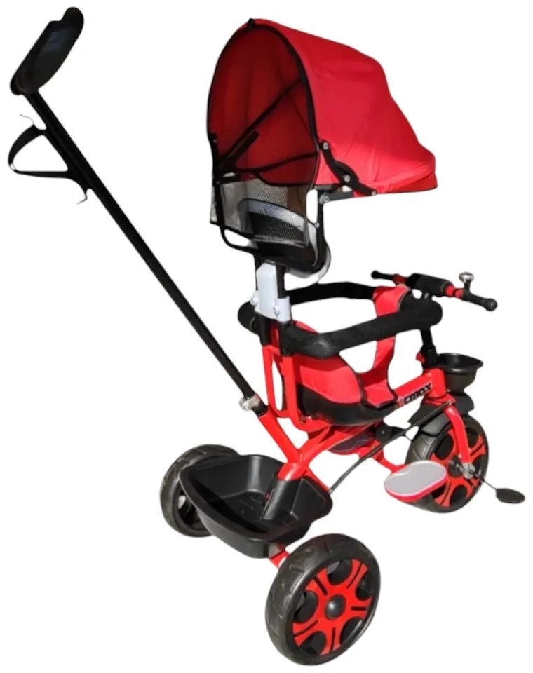 Tricicleta cu copertina detasabila NOVOKIDS™ My first Trike, Roti din spuma cauciucata, Maner de ghidaj pentru parinti, Cadru metalic, Dimensiuni