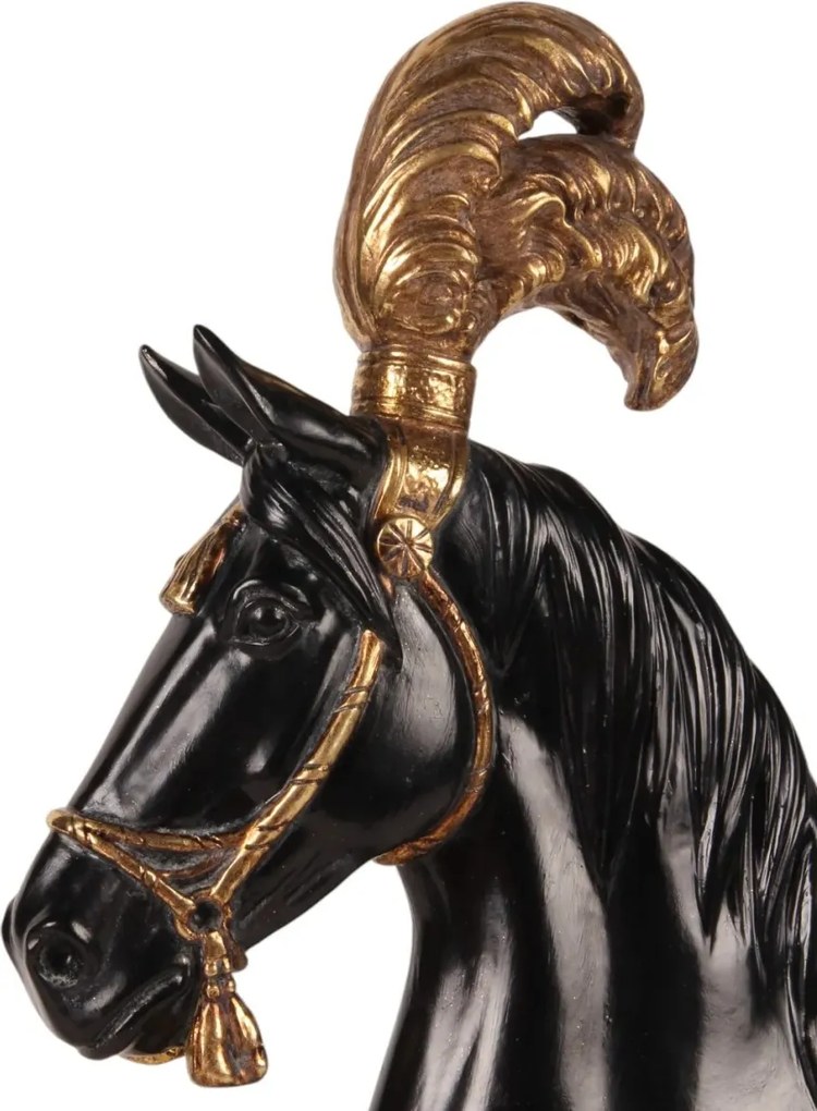 Statuetă decorativă din polirășină, negru și auriu, cap de cal, finisaj mat, 36,5 x 14 x 10,5 cm, „Mustang”