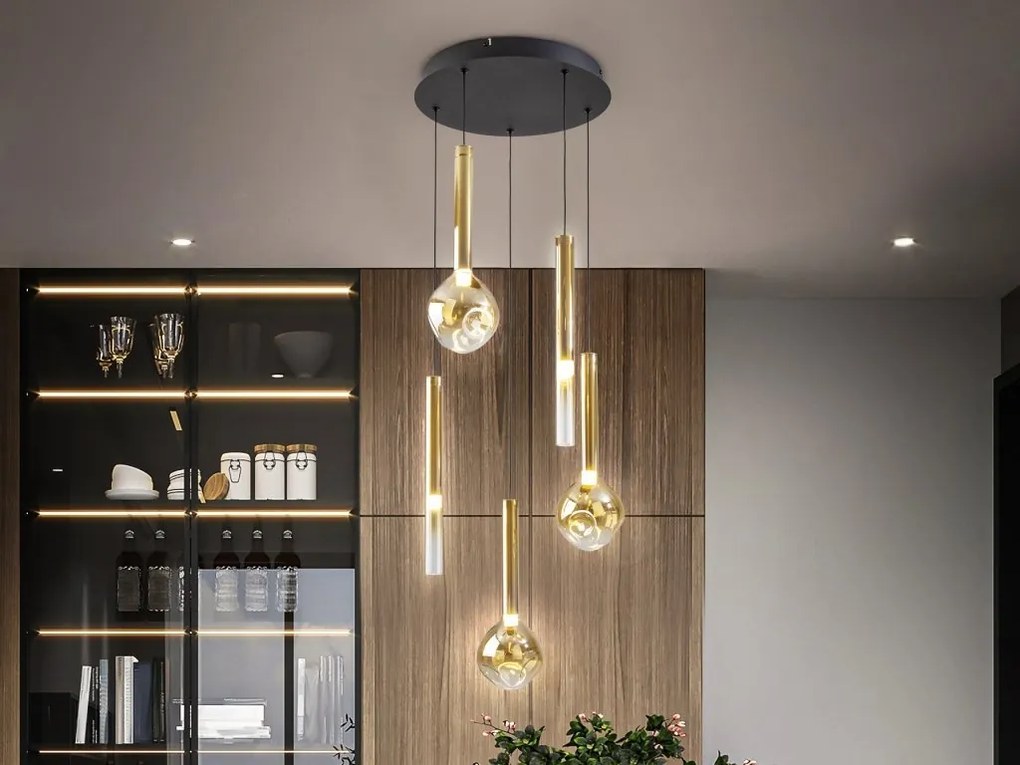 Lustra LED suspendata design modern Essenza negru, auriu