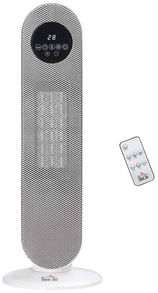 HOMCOM Încălzitor auxiliar Radiator cu suflare Radiator ceramic oscilant 15-40°C cu Telecomandă 1300/2000W, 21 x 21 x 63,5 cm | Aosom Romania